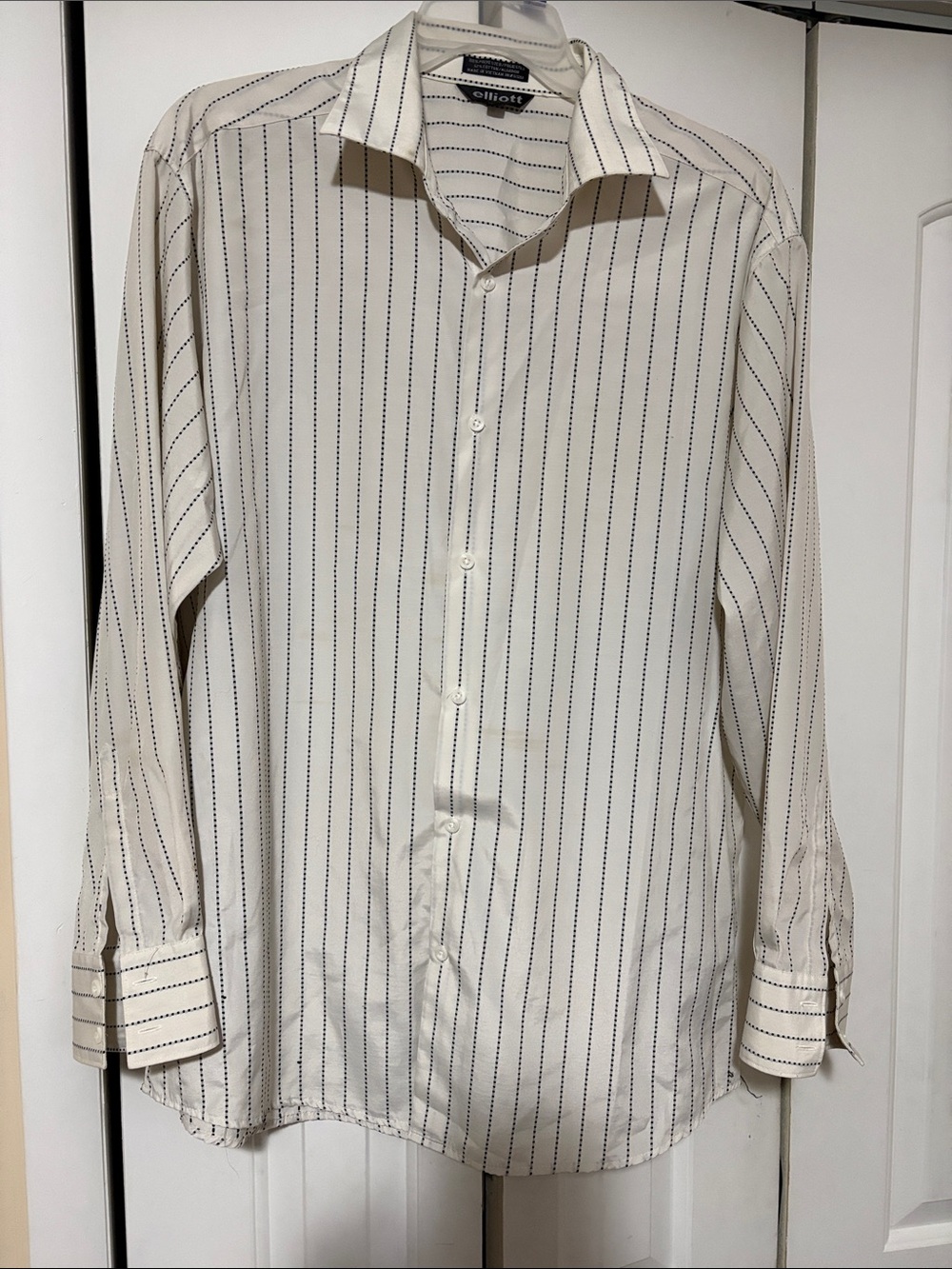 Current/Elliott Cream Button-Up Shirt with Black Pinstripes